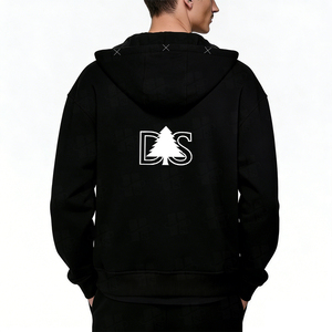 Sudadera con capucha clásica personalizada para hombre, de algodón 100% de alto gramaje, forro polar cepillado, hombros caídos, color liso, con cremallera completa - Product Image 5