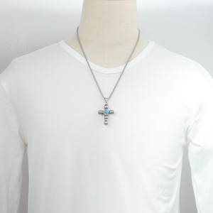 yunnique <b>Cross</b> Pendant Stainless Steel Turquoise Inlay Geometric Design For <b>Men</b> Women Gift Jewelry - Product Image 3