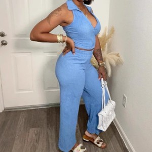 Summer Women's Sleeveless Top Pleat Casual <b>Pants</b> 2 Piece Set Fashion - Product Image 4