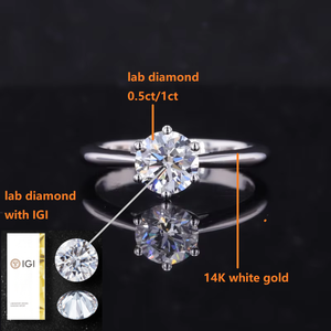 Starsgem 0.5ct 1ct ラボグロウンダイヤモンド HPHT CVD 14Kホワイトゴールド ウェディングエンゲージリング 認証済みラボグロウンダイヤモンドリング - Product Image 2