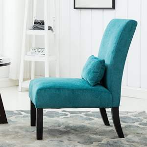 DB Pisano Contemporary Chenille Fabric Teal <b>Blue</b> Armless <b>Accent</b> <b>Chair</b> with Pillow for Living Room - Product Image 3