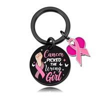 Porte-clés en forme de croix avec ruban rose, « Mon Dieu est plus grand que le cancer », en acier inoxydable, ornement religieux, cadeau de sensibilisation au cancer du sein