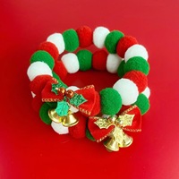 Collar Personalizado de Navidad con Pompones para Mascotas, Diseño en Rojo, Verde y Blanco, Ligero y Cómodo, para Perros y Gatos, Accesorio para Fotos