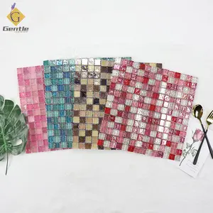 Colour Glass Mosaic Wholesale Sales Girls 305*305mm Square Shape Pink Color Iridescent Glass Mosaic