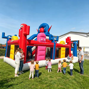 Château gonflable classique coloré personnalisé, structure de saut commerciale avec toboggan intégré, équipement de jeu extérieur pour enfants - Product Image 1