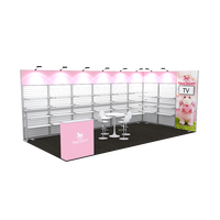 Stan Pameran Modular Aluminium SEG Tanpa Bingkai 10x20 kaki, Bebas Alat, dengan Rak dan Slatwall