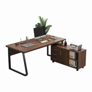 Office Computer Table Desk With Glass Top And Drawer Bookshelf
