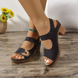 European and American Roman Sandals Summer New Arrival Thick Heel Plus Size Metal Mid Heel Sandals for Women - Product Image 1