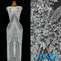 Tissu en dentelle brodée de luxe avec perles et sequins, prix de gros usine YZ, tissu en filet vert avec perles et sequins pour robes