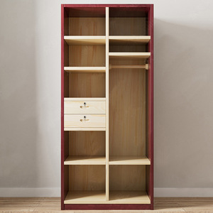 Armoire en bois massif à double porte, brun rougeâtre, grande capacité, rangement pour chambre à coucher, design à portes battantes - Product Image 2