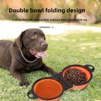 Bol double pliable pour animaux de compagnie, bol en silicone résistant aux morsures, double usage eau et nourriture, bol portable pour animaux de compagnie, séparation eau et nourriture pour extérieur