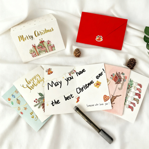 Custom 50 Stks/doos Goud Folie Vakantie Nieuwjaar Kerst Verjaardagscadeau Dank U Wenskaart Set Met Enveloppen - Product Image 4