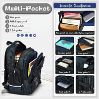 Sac à dos scolaire pour garçons, bleu camouflage, multi-poches, fermeture éclair, 02-L