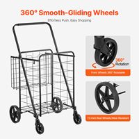 Chariot utilitaire pliable en métal à grande capacité de charge, roues pivotantes à 360°, double panier, loquet de verrouillage, robuste pour salle de bain et cuisine