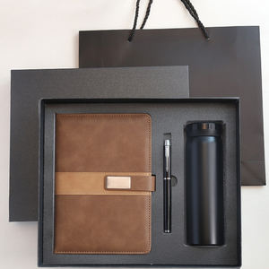 Cuaderno de papelería con logotipo personalizado, juego de regalo, diario de oficina de negocios, diario A5 de cuero Pu Negro Azul con bolígrafo, paquete de caja de regalo/ - Product Image 3