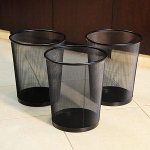 صندوق نفايات ورقي من سلك المكتب والمنزل معدني أسود مربع القاع دائري - Product Image 6