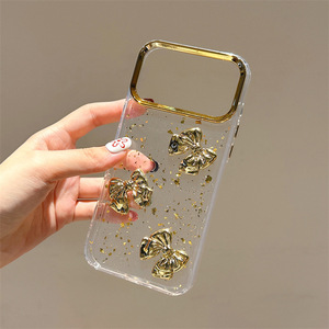 Custodia per <span class=keywords><strong>iPhone</strong></span> 17 Pro Max in TPU antiurto con glitter <span class=keywords><strong>oro</strong></span> a forma di cuore 3D e fiocco, stile coreano, design personalizzato da donna, compatibile anche con <span class=keywords><strong>iPhone</strong></span> 16 - Product Image 3