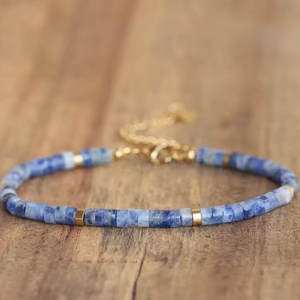 Bracelet de guérison réglable en chaîne à fermoir unisexe classique et délicat, perles de pierre naturelle de 2x4 mm, forme de boule, vente en gros PVD - Product Image 2