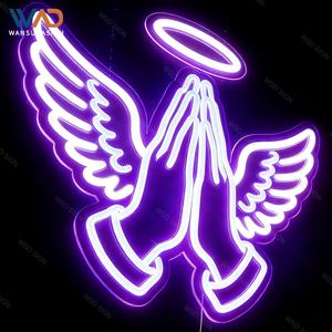 Lampe néon LED mains en prière spirituelle, enseigne murale 3D en acrylique, décoration religieuse pour salon, autel, cadeau de méditation - Product Image 2