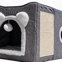 Großhandel 2-in-1 Faltbares Modernes Solides Katzenhaus Würfel-Kratzmatte Weiches Plüsch-Haustierbett Katzen-Condo für Hauskatzen 39cm Grau