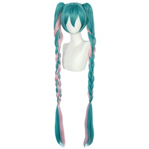 Vente en gros 100cm de long bleu rose mélangé <span class=keywords><strong>FuRyu</strong></span> Vocaloid Anime Miku perruque synthétique Cosplay Costume perruque avec deux queues de cheval - Product Image 2