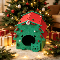 KAQJW Lit pour chat en feutre détachable pour Noël, abri pour chat à usage intérieur, abri durable, chaud et confortable avec des jouets pour chat (petite maison)