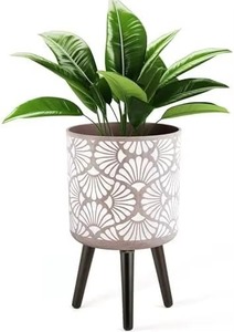 Wholesale Supply Ceramic Flower <b>Pot</b> with Geometric Pattern and Wooden Stand for Indoor Home Decor Available At Best Price - Product Image 2