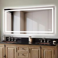 Miroir de salle de bain rectangulaire LED 72x32, anti-buée, à intensité variable, rétroéclairé + éclairé par l'avant, intelligent, sans cadre, en verre trempé incassable CN