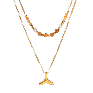 Collana a Doppio Strato Placcata in Oro 18k, Collana a Coda di Pesce, Gioielli Oceanici, Collana in Acciaio Inossidabile con Perline Antiossidanti, Vendita all'Ingrosso - Product Image 1