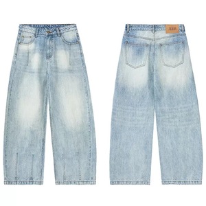 <span class=keywords><strong>Jeans</strong></span> da Uomo Personalizzati Blu Chiaro Lavato, Modello Heavyweight a Gamba Larga e Taglio Dritto, Versatili con Patch in <span class=keywords><strong>Pelle</strong></span> - Product Image 3