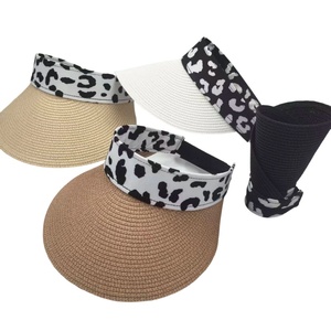 HKZB Custom <b>Women</b> European American Style Striped Wide Brim Open Top Straw Hat Sports Outdoor Beach Street <b>Sun</b> <b>Visor</b> Cap - Product Image 1