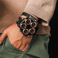 Montre-bracelet analogique à quartz multifonction à cinq aiguilles pour homme, style Hip Hop Punk, grand cadran 50 mm, 5 fuseaux horaires, vente en gros