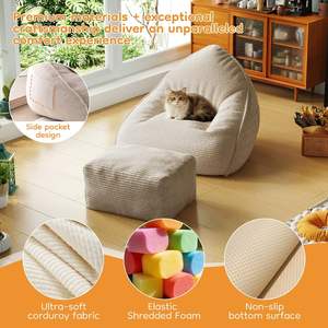 Fauteuil pouf Cloud en tissu velours côtelé, mousse PU, design Art Déco, confort moyen, pour adultes, canapé sans ossature, pouf - Product Image 6