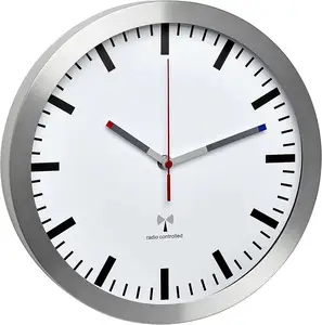 Horloges radiocommandées rondes de 12 pouces cadre en aluminium Ntp horloge murale atomique moderne de luxe pour le salon