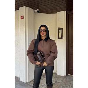 Women's Brown Jacket with <b>Zipper</b> and Pocket Detail - Product Image 5