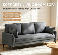 Canapé-lit 3 places en tissu technique durable, gris éponge, résistant aux taches, avec coussins modernes et moelleux pour un confort optimal dans le salon