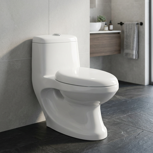 WC monobloc moderne en céramique avec réservoir encastré, siphon en S, blanc, à chasse directe, à poser au sol - Product Image 2
