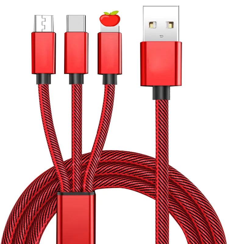 Factory Wholesale Nylon Braided Aluminum Shell Material Triple Charger Cable Usb Charging Cable Multiple Adapters