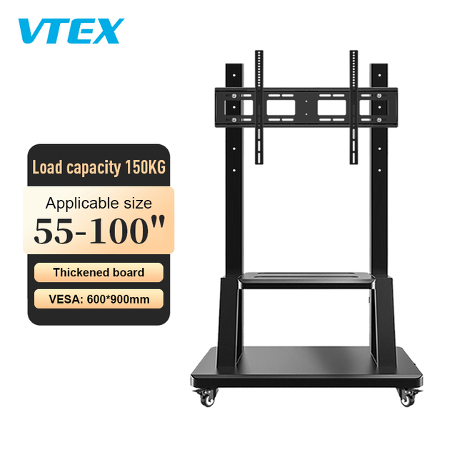 Mobile Tv Cart Rolling Floor Stand Lockable Wheels Height Adjustable Trolley 55-100 Inch Interactive Whiteboard Tv Display Stand