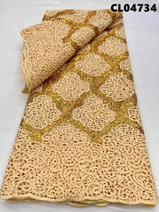 Tissu de dentelle nigériane 5 yards, dentelle guipure verte lourde avec sequins, dentelle africaine brodée pour mariage, fête, Aso Oke - Product Image 4