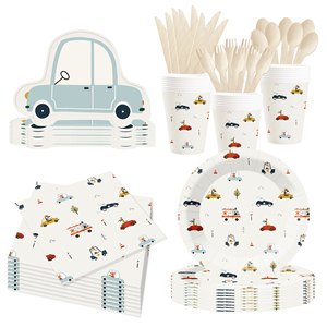 Kits de Cumpleaños con Temática de Autos DAMAI, Platos Desechables de Papel, Vasos, Servilletas, Artículos para Fiestas, Platos de Papel para Postres con Diseño de Autos, Juegos de Vajilla - Product Image 1
