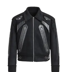 Custom made design plus size black suede jacket for men luxury high quality men real suede fringe trucker jacket