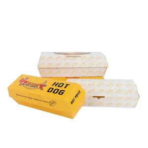 Kotak Hotdog Kertas Cetak Kustom Dapat Terurai Wadah Makanan untuk Hot Dog dengan Logo