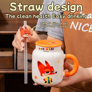 <span class=keywords><strong>Mug</strong></span> en céramique <span class=keywords><strong>Disney</strong></span> avec paille, couvercle et poignée, tasse à café ou à lait pour enfants et usage domestique, cadeau de Noël - Product Image 6
