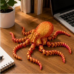 Ornamento da Scrivania a Forma di Polpo in PLA Argento/Rame, Rosso, Flessibile e Articolato, Decorazione Moderna a Forma di Animale per Organizzazione del Desktop - Product Image 1