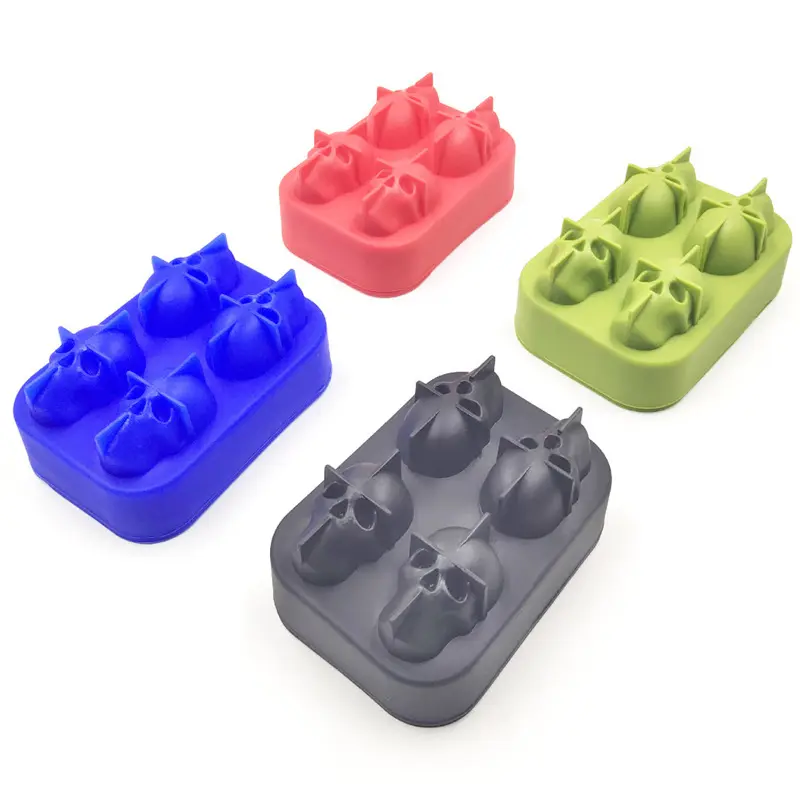 4 Holtes Fancy Skeleton Ice Ball Maker Mould Flexibele 3D Silicon Ice Cube Schedel Mold Voor Whisky