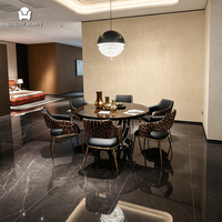 Luxuriöses Rundes Esszimmer-Set Esszimmerstühle Moderner Edelstahl-Sockel Esszimmermöbel 6 Sitzplätze für Zuhause für Villa Hotel