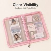 Carnet à feuilles mobiles A6 transparent à paillettes laser, carnet à 6 trous avec fermeture éclair, album PVC, petit carnet de rangement pour cartes avec fermeture éclair