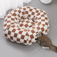 Lit pour chat en forme de S personnalisable avec tunnel rond détachable, tissu respirant et chaud, motif à carreaux - Accessoire pour animaux de compagnie pour l'hiver, nid pour chat