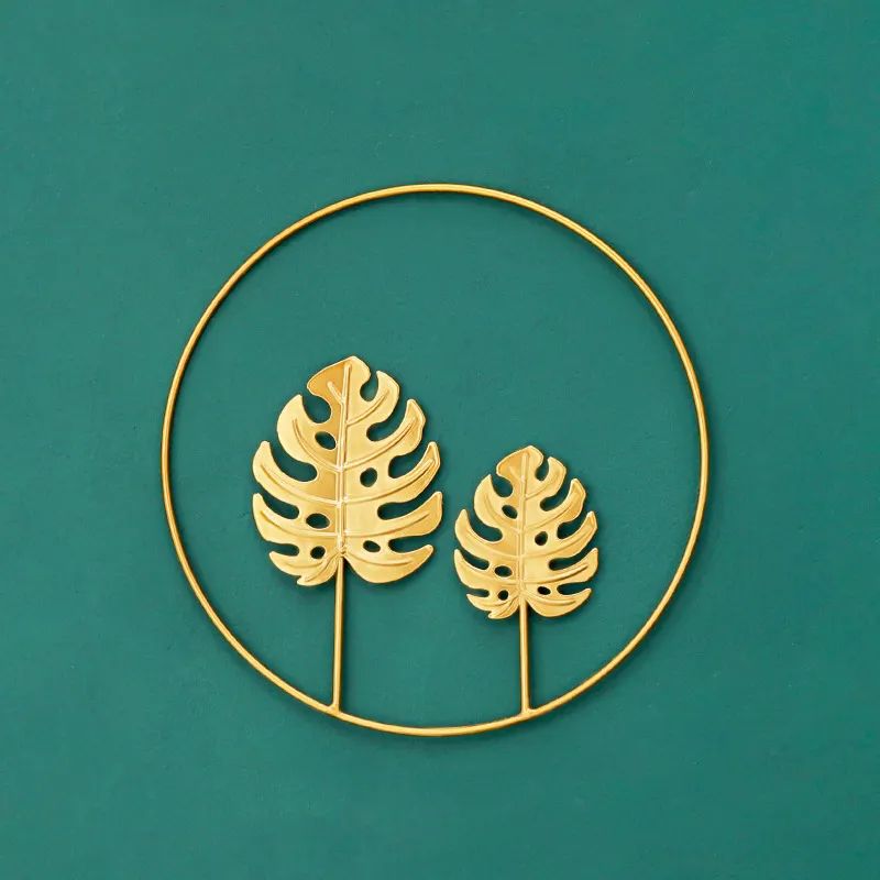 Round Gold Metal Art Wall Golden Frame Leaf Hanging Wall Art Decor 24*24 Golden Colored Iron Art Wall Hanging Home Decoration